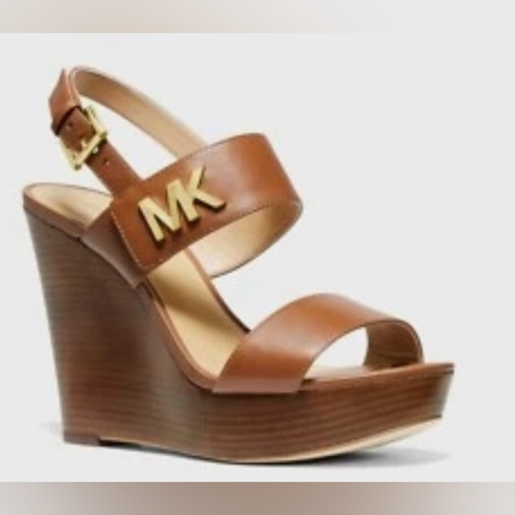 Michael Kors Shoes - Michael Kors Deanna Brown Leather Wedge Sandals Size 9 NWOT MSRP $155